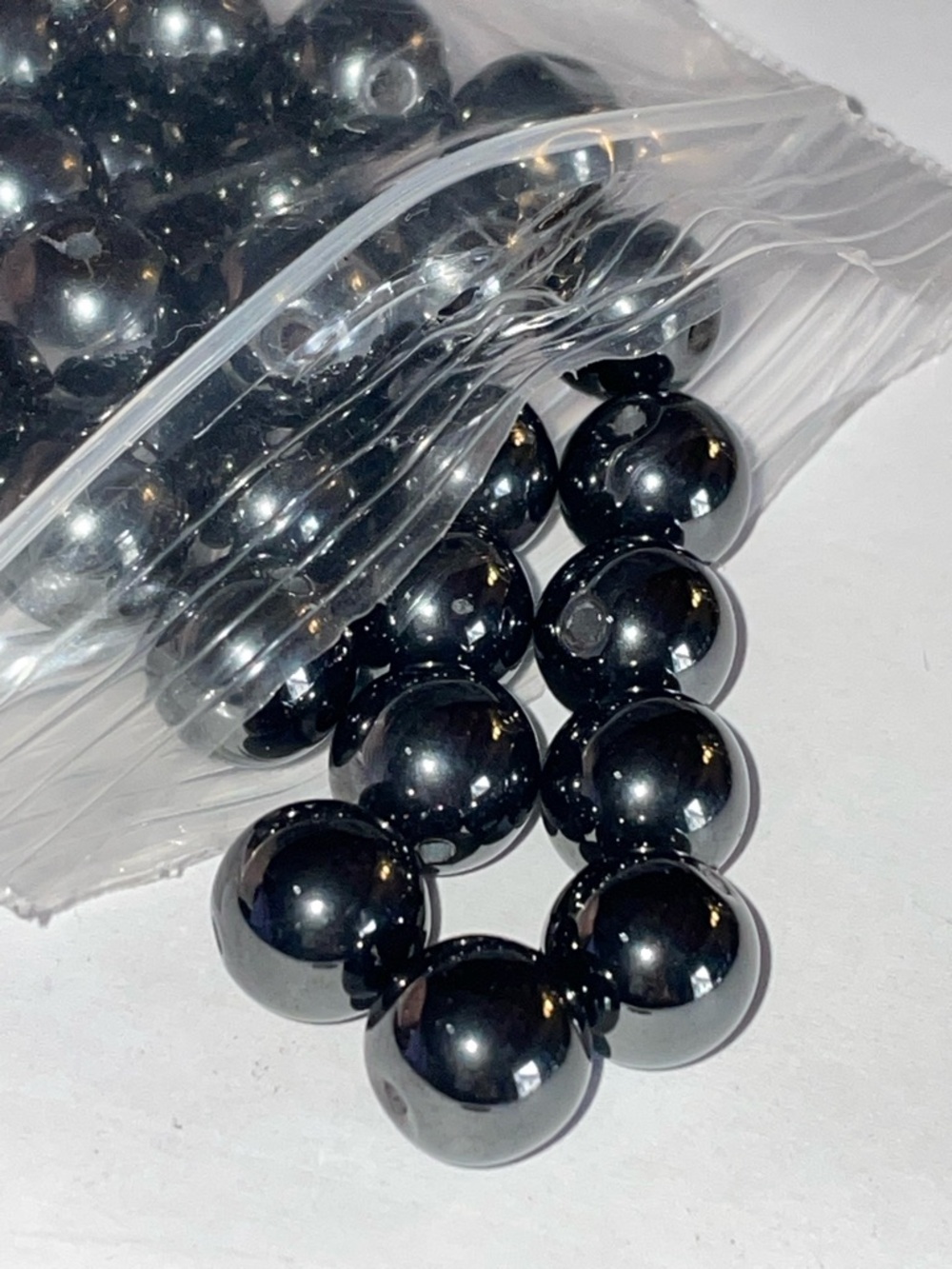 Glossy Hematite-Look Bead Strand - Deep Metallic Black